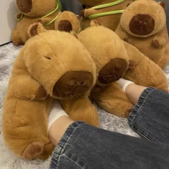 Papuci pluș Capybara cu model desen animat, căptușeală din bumbac, partea superioară din velur, înălțime medie, unisex, pentru casă în timpul iernii, primăverii și toamnei