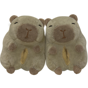 Papuci pluș Capybara cu model desen animat, căptușeală din bumbac, partea superioară din velur, înălțime medie, unisex, pentru casă în timpul iernii, primăverii și toamnei