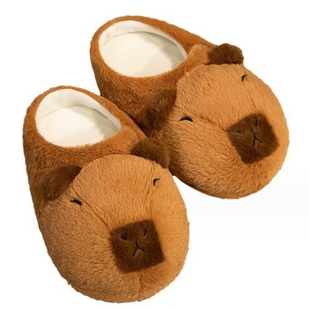 Papuci pluș Capybara cu model desen animat, căptușeală din bumbac, partea superioară din velur, înălțime medie, unisex, pentru casă în timpul iernii, primăverii și toamnei