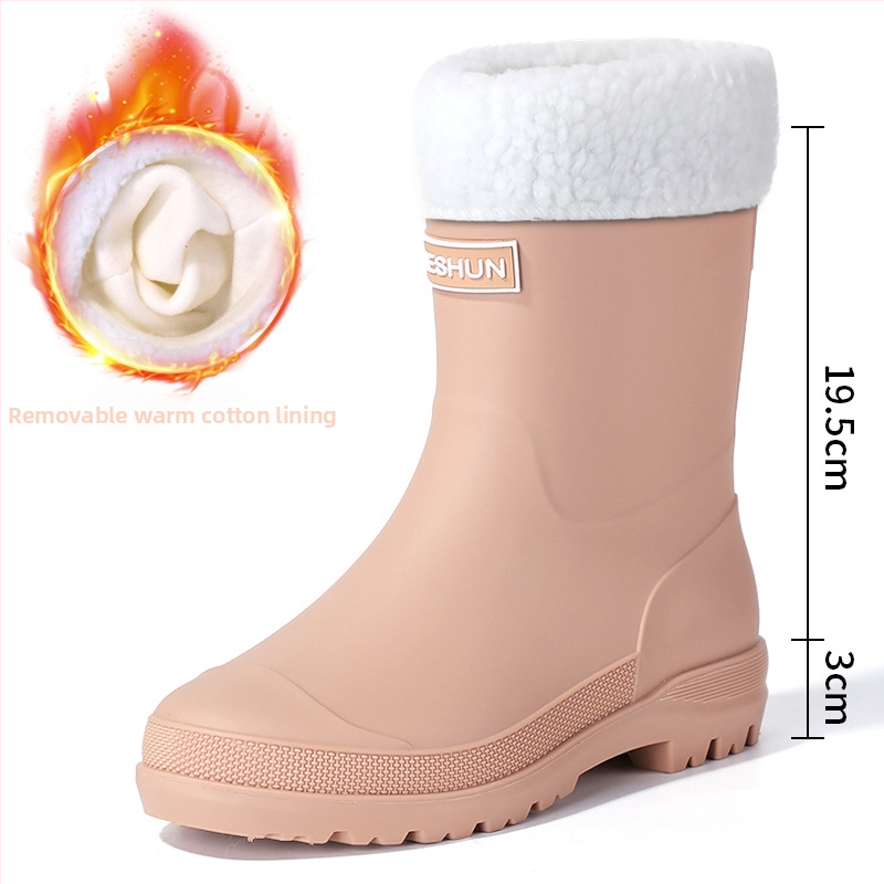 Moterų lietaus botai, PVC viršus, vidutinio ilgio vamzdelis, slip-on, plokščia kulni, visoms sezonoms