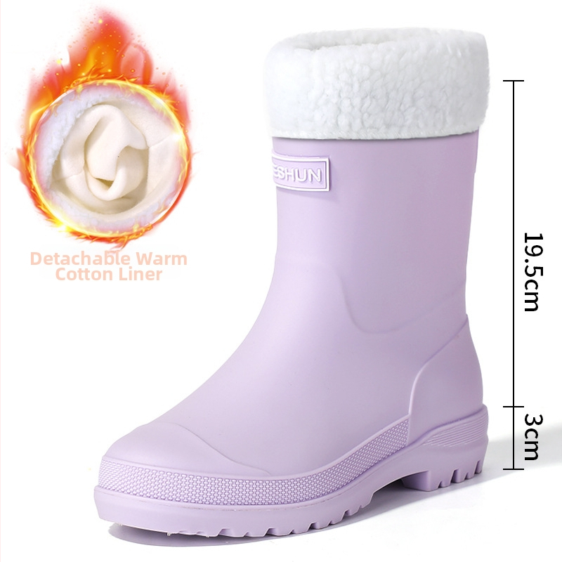 Moterų lietaus botai, PVC viršus, vidutinio ilgio vamzdelis, slip-on, plokščia kulni, visoms sezonoms