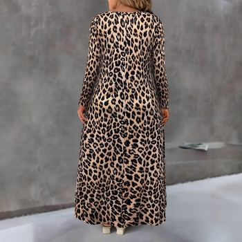 A-vonalú hosszú ruha, állatmintás, kerek nyakú, hosszú ujjú, poliészter-elasztán anyag