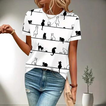 Tricou Milk Silk; Țesătură polyester; Model imprimat; Stil elegant; Guler rotund