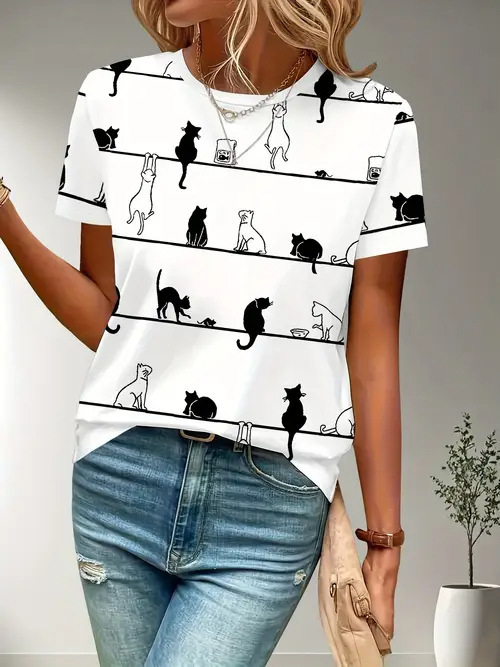 Tricou Milk Silk; Țesătură polyester; Model imprimat; Stil elegant; Guler rotund