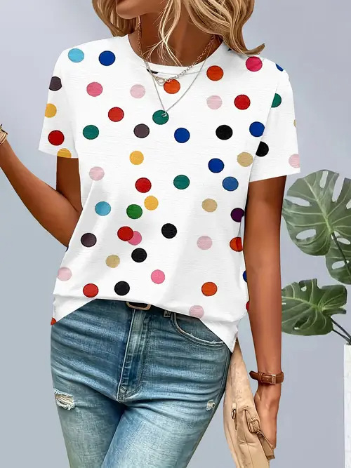 Tricou Milk Silk; Țesătură polyester; Model imprimat; Stil elegant; Guler rotund