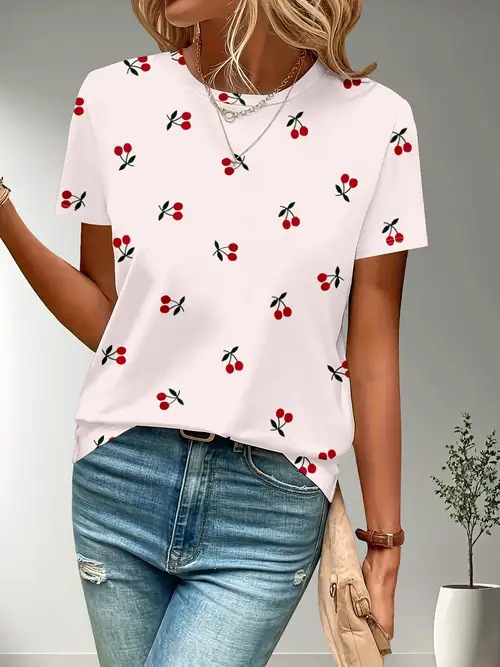 Tricou Milk Silk; Țesătură polyester; Model imprimat; Stil elegant; Guler rotund