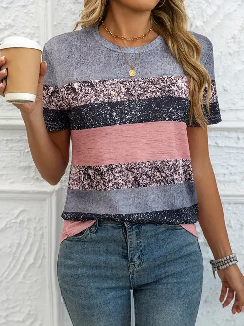 Tricou Milk Silk; Țesătură polyester; Model imprimat; Stil elegant; Guler rotund