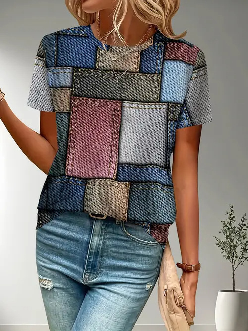 Tricou Milk Silk; Țesătură polyester; Model imprimat; Stil elegant; Guler rotund