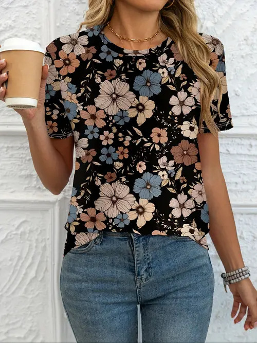 Tricou Milk Silk; Țesătură polyester; Model imprimat; Stil elegant; Guler rotund