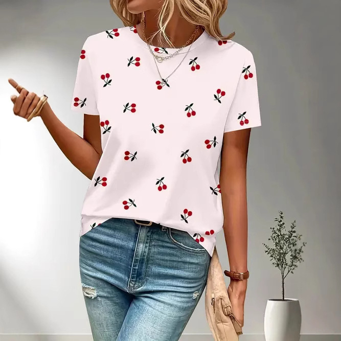 Tricou Milk Silk; Țesătură polyester; Model imprimat; Stil elegant; Guler rotund