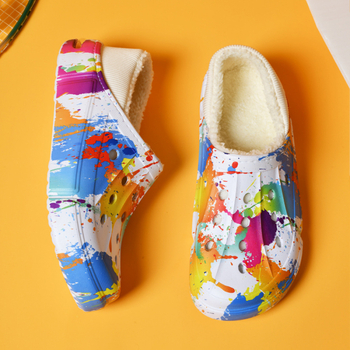 Papuci de casă pentru bărbați, model camuflaj, căptuți cu fleece, partea superioară din EVA, talpă din cauciuc, iarnă confortabile