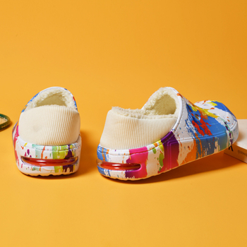 Papuci de casă pentru bărbați, model camuflaj, căptuți cu fleece, partea superioară din EVA, talpă din cauciuc, iarnă confortabile