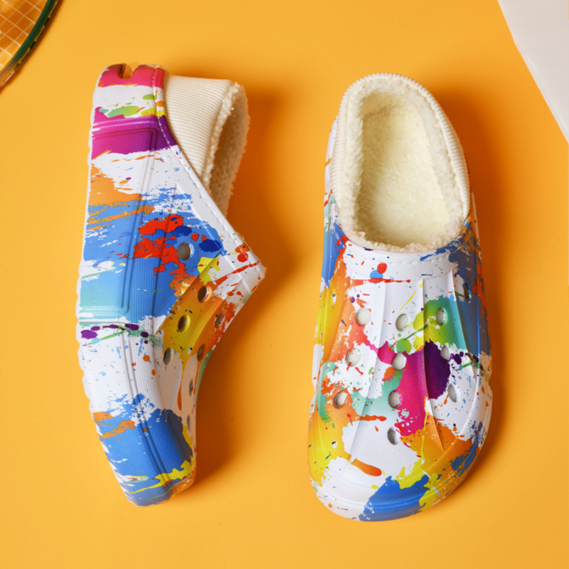 Papuci de casă pentru bărbați, model camuflaj, căptuți cu fleece, partea superioară din EVA, talpă din cauciuc, iarnă confortabile