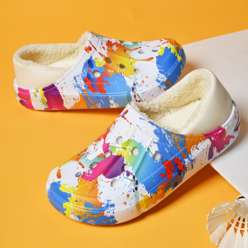 Papuci de casă pentru bărbați, model camuflaj, căptuți cu fleece, partea superioară din EVA, talpă din cauciuc, iarnă confortabile