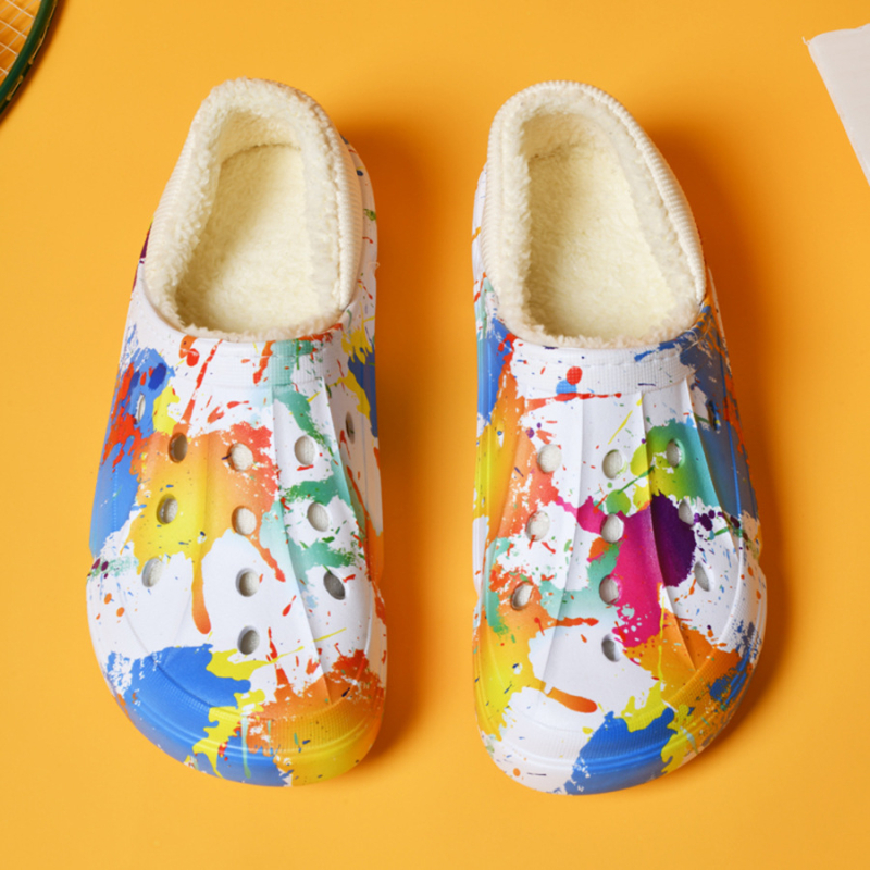 Papuci de casă pentru bărbați, model camuflaj, căptuți cu fleece, partea superioară din EVA, talpă din cauciuc, iarnă confortabile