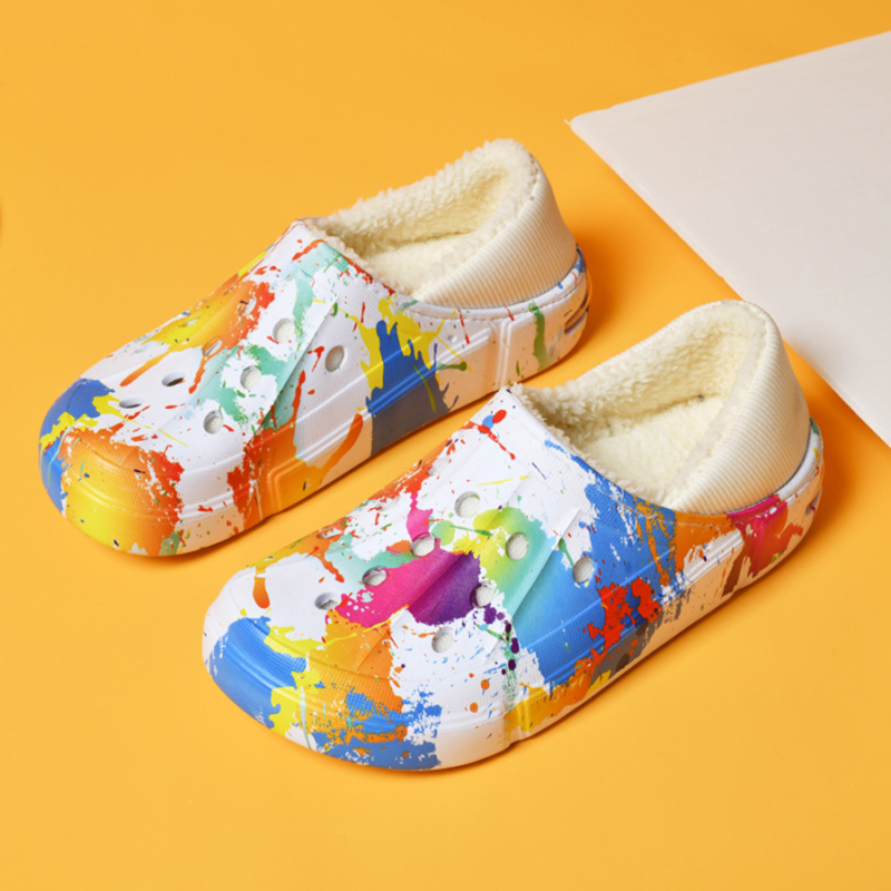 Papuci de casă pentru bărbați, model camuflaj, căptuți cu fleece, partea superioară din EVA, talpă din cauciuc, iarnă confortabile