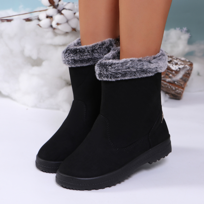 Női téli hócsizma fleece-béléssel, meleg (vízálló, csúszásmentes, oldalsó cipzár, alacsony boka, PU talp)