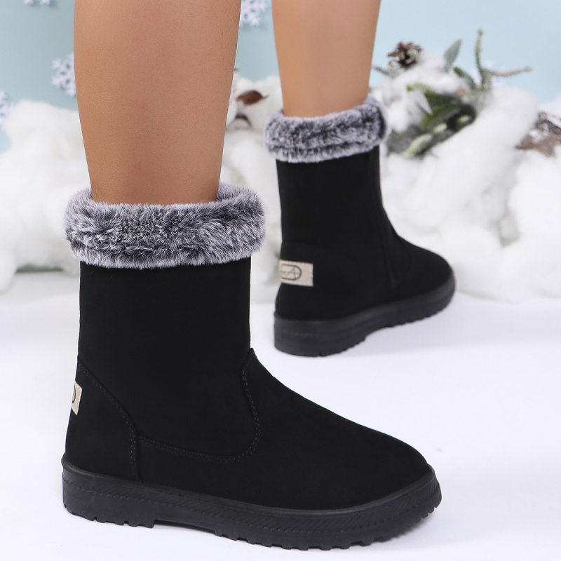 Női téli hócsizma fleece-béléssel, meleg (vízálló, csúszásmentes, oldalsó cipzár, alacsony boka, PU talp)