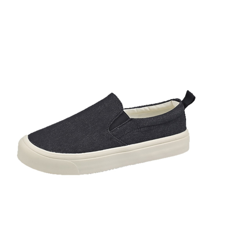 Női mindennapi slip-on cipő vastag talppal, kerek orr, textil felsőrész, gumitalp