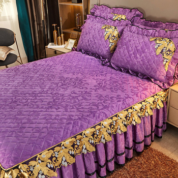 Кадифена пола за легло, квилтирана, еднотонна, бродерия, реактивно боядисване