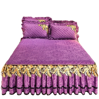 Кадифена пола за легло, квилтирана, еднотонна, бродерия, реактивно боядисване