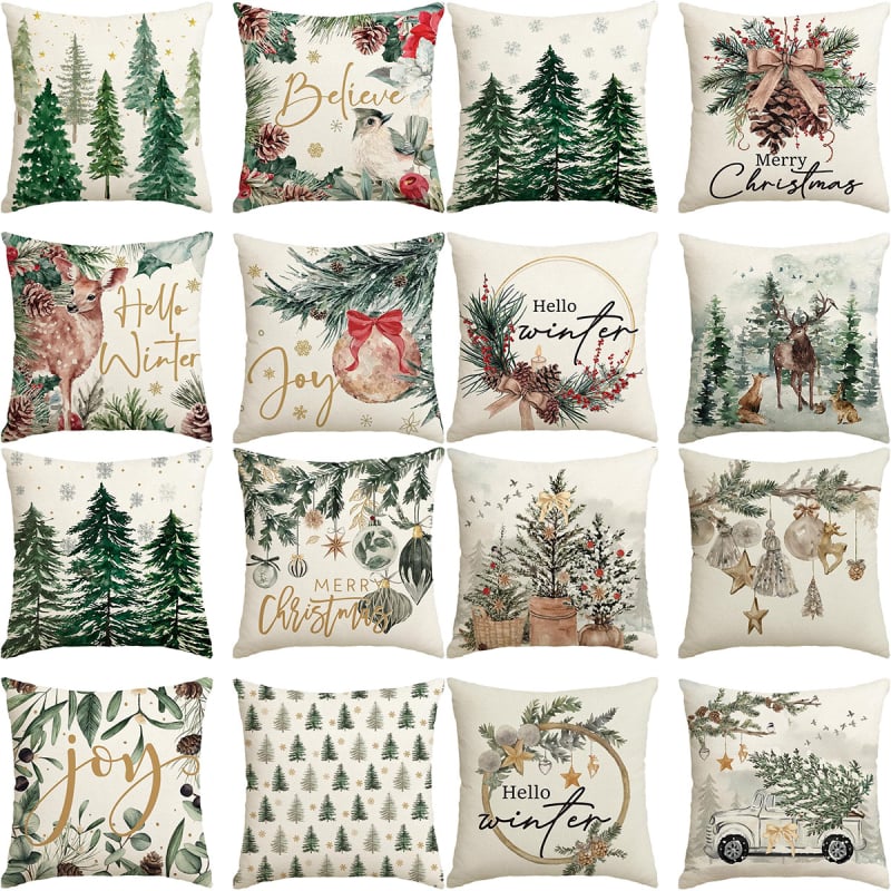 Ленова калъфка за възглавница с дизайн Коледно дърво в камион за всекидневна – модерен минималистичен стил