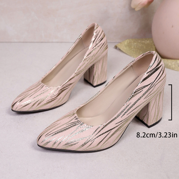 Ženski loaferi s oštrim vrhom, chunky peta 6–8 cm, uzorak zmijske kože, PU velur gornji dio, slip-on, gumeni potplat