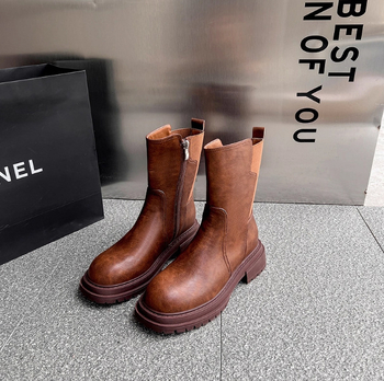 Martin čizme za žene, gornji dio od kože druge klase, gumena potplat, niski potpetica 3-5 cm, bočni zatvarač