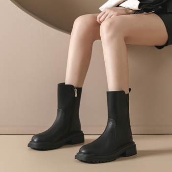 Martin čizme za žene, gornji dio od kože druge klase, gumena potplat, niski potpetica 3-5 cm, bočni zatvarač