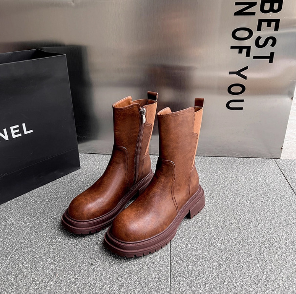 Martin čizme za žene, gornji dio od kože druge klase, gumena potplat, niski potpetica 3-5 cm, bočni zatvarač