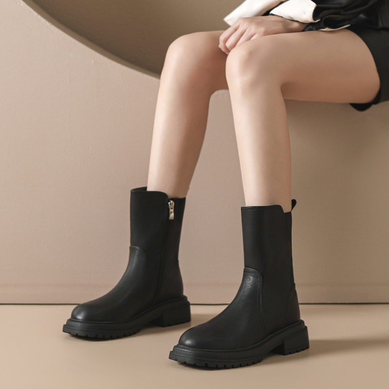 Martin čizme za žene, gornji dio od kože druge klase, gumena potplat, niski potpetica 3-5 cm, bočni zatvarač