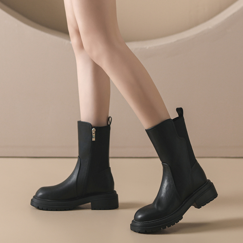 Martin čizme za žene, gornji dio od kože druge klase, gumena potplat, niski potpetica 3-5 cm, bočni zatvarač