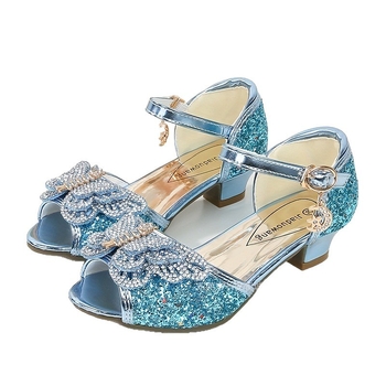 Принцес сандали за момичета – кристална горна част, модел с фрагментни цветя, закопчалка, подметка PVC, за деца 4–12 години