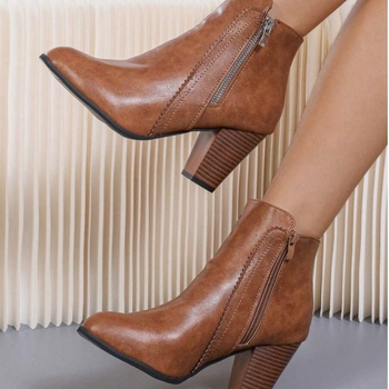 Ženske modne čizme, euro-američki stil, oštar vrh, chunky peta, bočni zatvarač, PU gornji dio