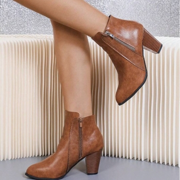 Ženske modne čizme, euro-američki stil, oštar vrh, chunky peta, bočni zatvarač, PU gornji dio