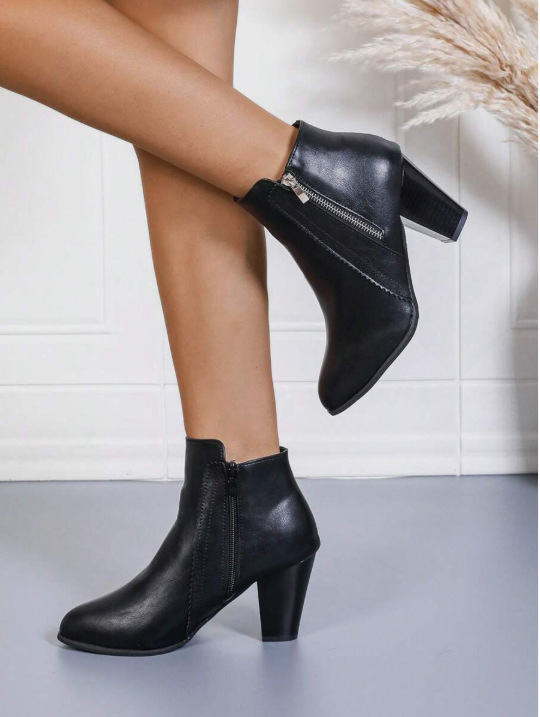 Ženske modne čizme, euro-američki stil, oštar vrh, chunky peta, bočni zatvarač, PU gornji dio