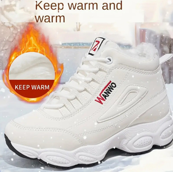 Ženske zimske visokih cipela od umjetne PU kože, s unutarnjim umjetnim krznom, zaobljenim vrhom prsta, debelim PVC potplatom
