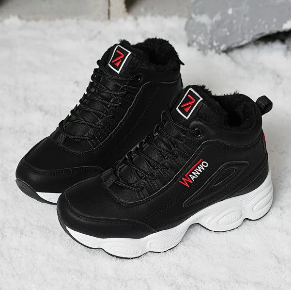 Ženske zimske visokih cipela od umjetne PU kože, s unutarnjim umjetnim krznom, zaobljenim vrhom prsta, debelim PVC potplatom