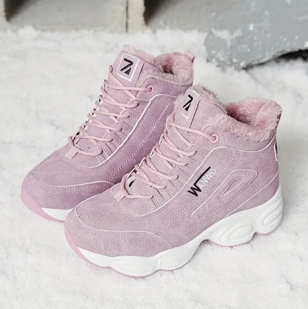 Ženske zimske visokih cipela od umjetne PU kože, s unutarnjim umjetnim krznom, zaobljenim vrhom prsta, debelim PVC potplatom