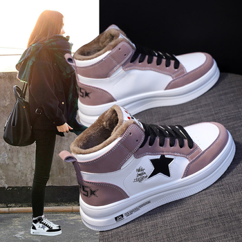 Ženske zimske visoke tenisice s umjetnom krznom — gornji dio od mikrovlakna, potplat od gume, vezanje šnurkama, tople za zimu