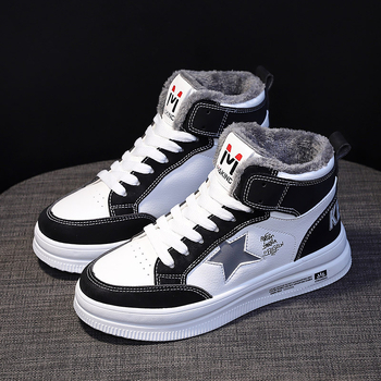 Ženske zimske visoke tenisice s umjetnom krznom — gornji dio od mikrovlakna, potplat od gume, vezanje šnurkama, tople za zimu