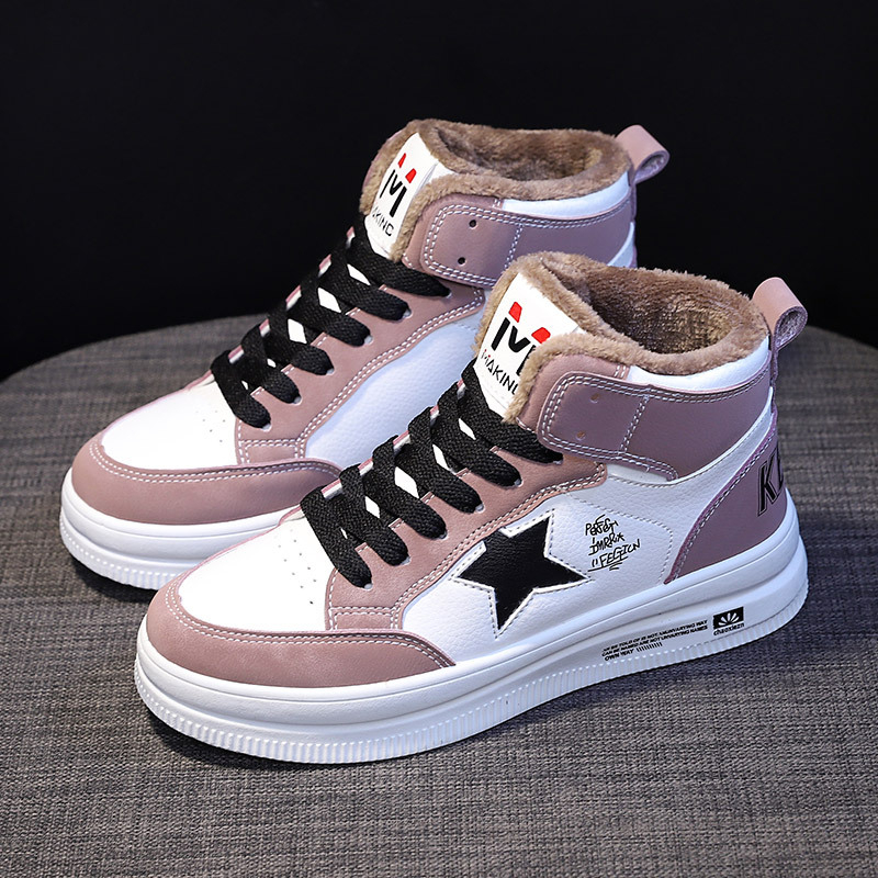 Ženske zimske visoke tenisice s umjetnom krznom — gornji dio od mikrovlakna, potplat od gume, vezanje šnurkama, tople za zimu
