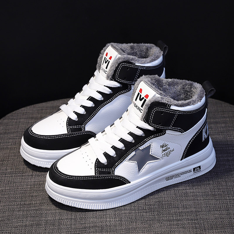 Ženske zimske visoke tenisice s umjetnom krznom — gornji dio od mikrovlakna, potplat od gume, vezanje šnurkama, tople za zimu