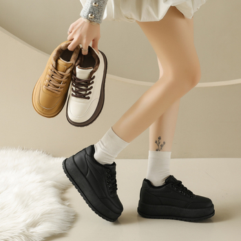 Unisex tenisice od umjetne PU kože, fleece podstava, niski gornji dio, okrugla prst, vezanje, debeli gumeni potplat