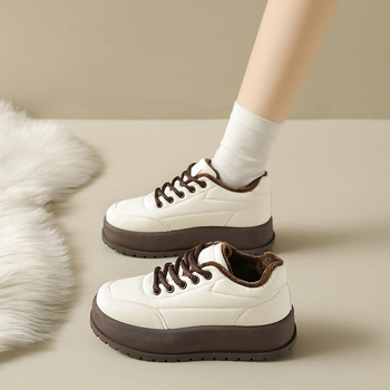 Unisex tenisice od umjetne PU kože, fleece podstava, niski gornji dio, okrugla prst, vezanje, debeli gumeni potplat