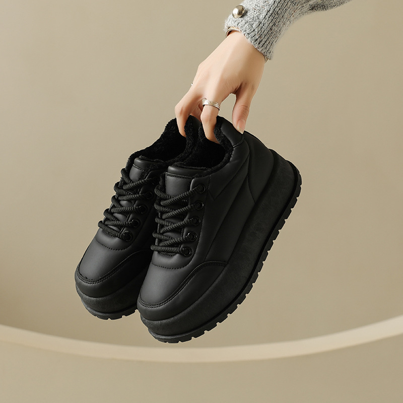 Unisex tenisice od umjetne PU kože, fleece podstava, niski gornji dio, okrugla prst, vezanje, debeli gumeni potplat