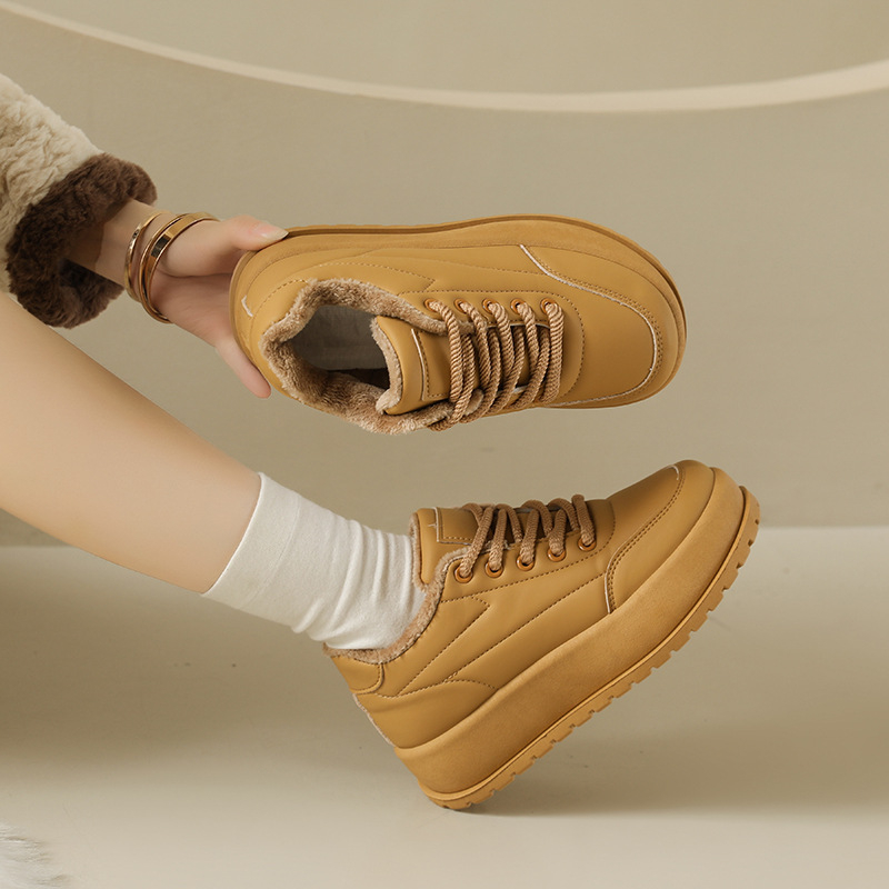 Unisex tenisice od umjetne PU kože, fleece podstava, niski gornji dio, okrugla prst, vezanje, debeli gumeni potplat