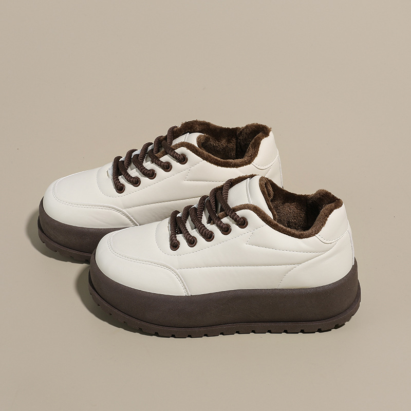 Unisex tenisice od umjetne PU kože, fleece podstava, niski gornji dio, okrugla prst, vezanje, debeli gumeni potplat