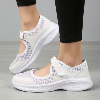 Ženske mrežaste casual tenisice s PU gornjim dijelom, prozračna mreža u unutrašnjosti, EVA đon, Velcro zatvaranje, niski potpetica
