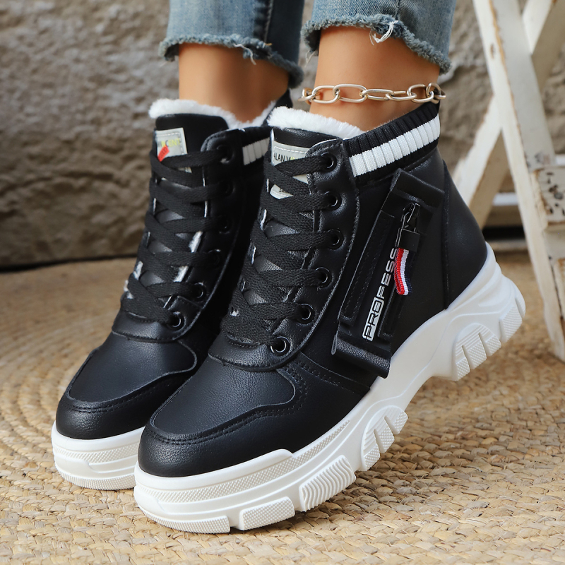 Ženske Martin čizme s krznom iznutra, PU gornji dio, gumeni đon, niski potkoljenica, prednje vezivanje